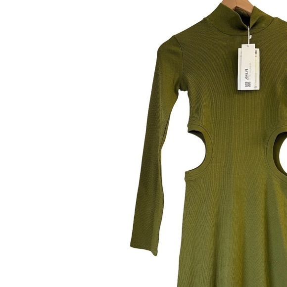 Zara Ribbed cut out long sleeve mock neck midi dress - Picture 5 of 7